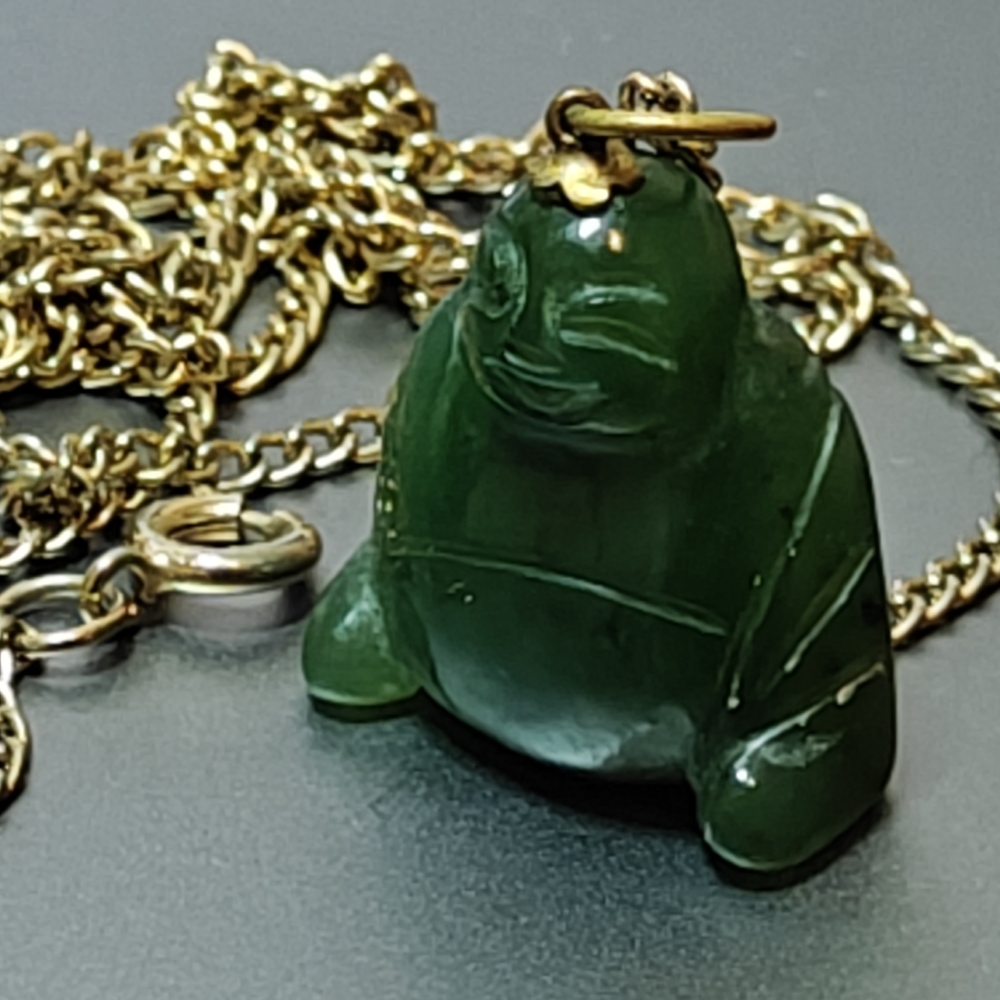 Genuine Jadeite Jade Laughing Buddha Pendant Necklace Vintage